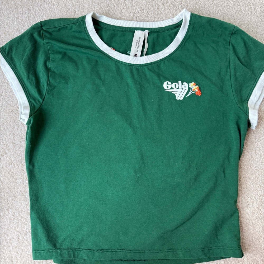 Gola x Anthropologie Runner Cropped Baby Tee Blouse Top Embroidered size M